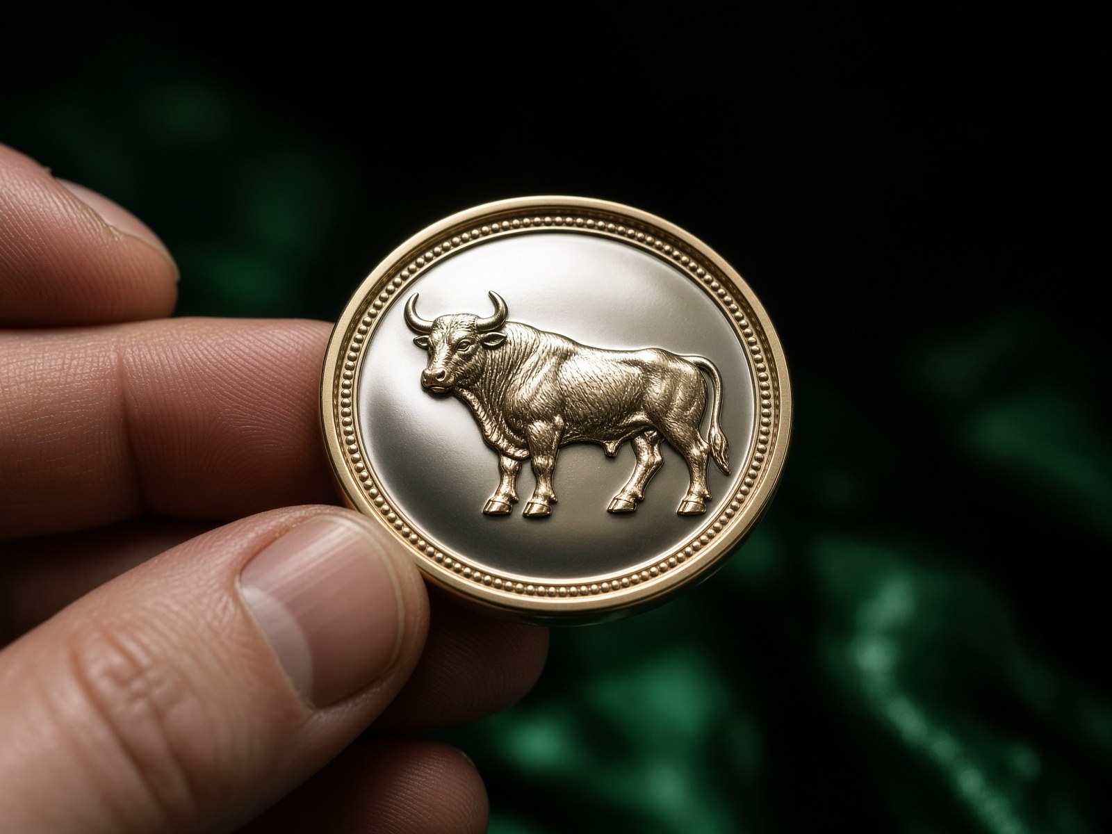 A silver coin held between fingertips