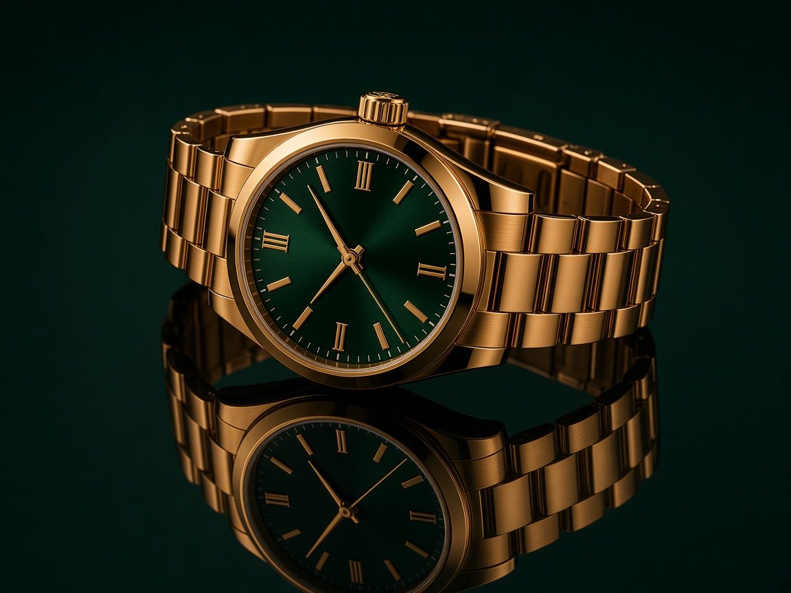 Gold watch with a green dial: time is the real capital